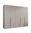 Kleiderschrank | Farbe: Kaschmir | 5-Türig | 3 Fächer | Griffe: Gold | 3 Kleiderstangen| Soft-Close-Funktion | Maße: 250 x 52 x 202 cm | ABS-Kanten