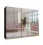 Drehtürenschrank / Kleiderschrank | Farbe: Schwarz | 3 Fächer | Soft-Close | Griffe: Gold | Schlafzimmerschrank mit Spiegel | Maße: 250 x 52 x 202 cm | ABS-Kanten
