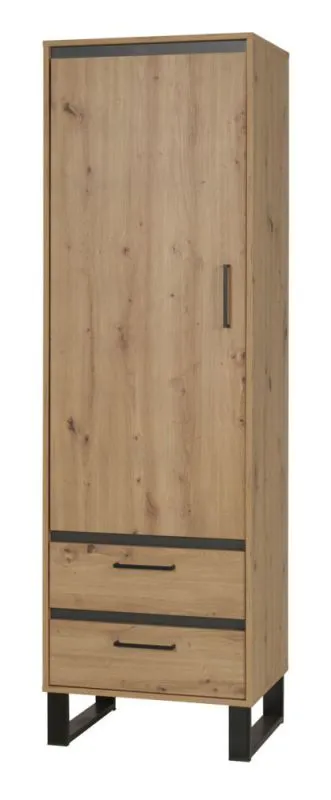 Schrank Kanel 04, Farbe: Eiche / Anthrazit - Abmessungen: 195 x 60 x 41 cm (H x B x T)