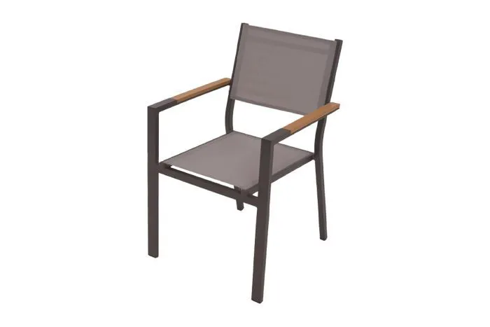 Gartensessel San Francisco aus pulverbeschichtetem Aluminium - Stuhlfarbe: anthrazit, Bespannung: dunkelgrau, 590 x 560 x 860 mm, Armlehnen wetterfesten Verbundwerkstoff in Holzoptik