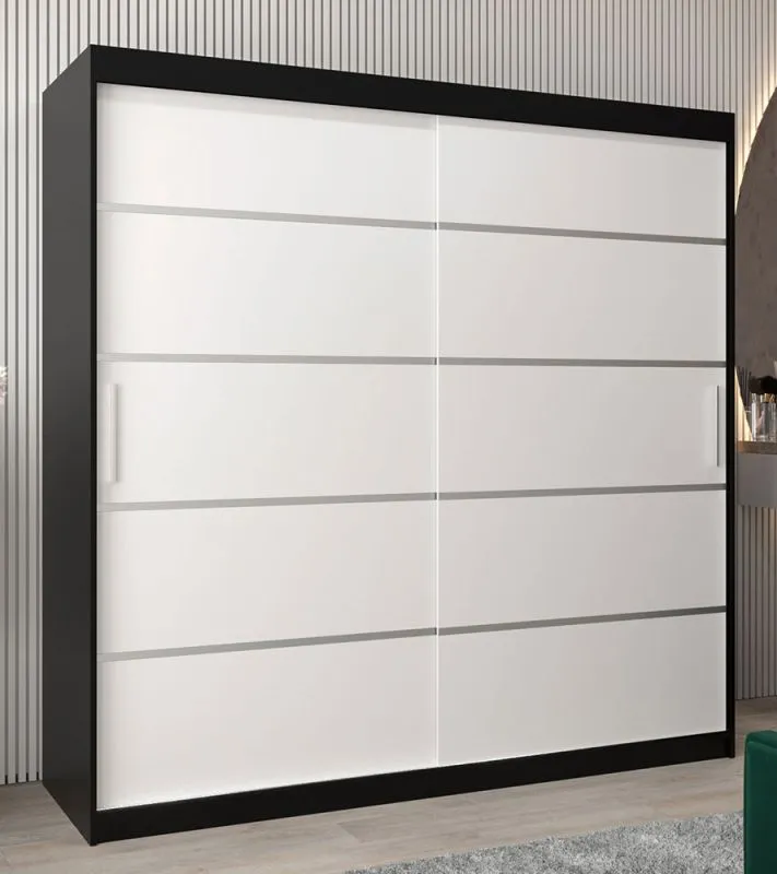 2 Meter breiter Kleiderschrank mit 2 Türen | Farbe: Weiß / Schwarz Abbildung