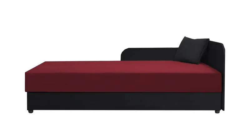Einzelbett / Gästebett Lobatos 90, Farbe: Schwarz / Rot, Kopfteil rechts, inkl. Kissen, Bonellfederkernung, aufklappbarer Stauraum, Liegefläche: 80 x 195 cm