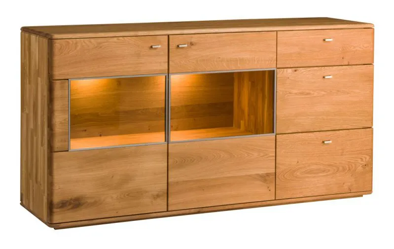 Vitrine Lencois 24, Farbe: Natur, Eiche massiv geölt und gebürstet – Abmessungen: 90 x 175 x 45 cm (H x B x T)