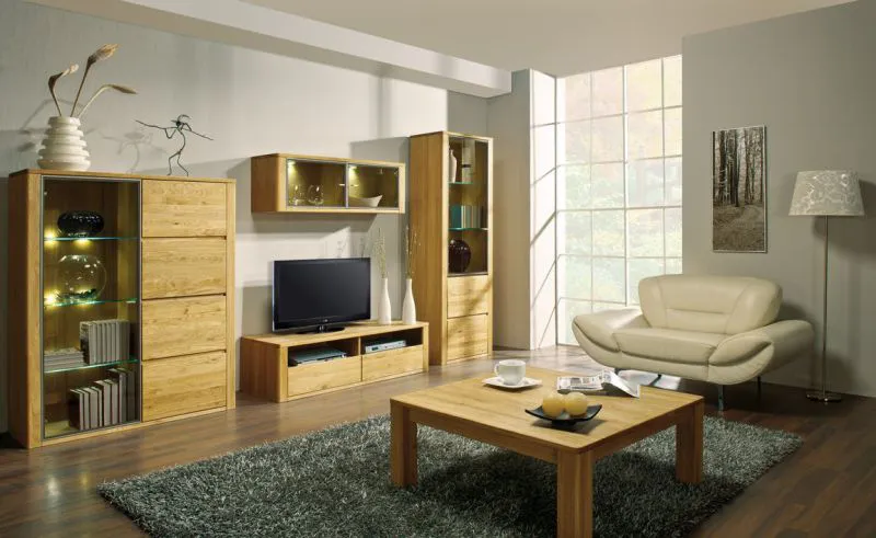 Wohnzimmer Komplett - Set N Jussara, 5 - teilig, teilmassiv, Farbe: Natur