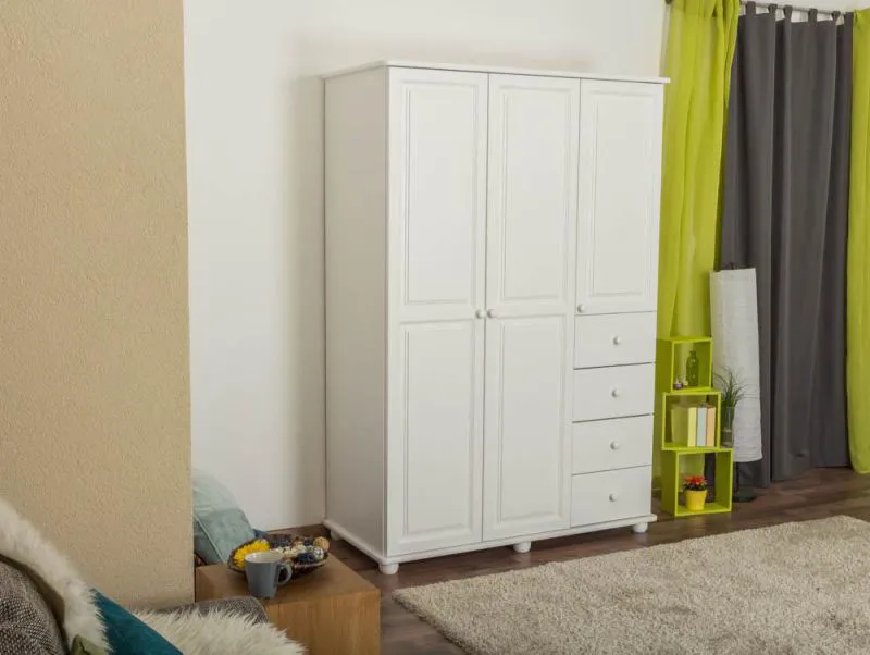 Massivholz-Kleiderschrank Weiß 195x135x59 cm Abbildung