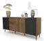 Kommode Mairenke 06, Farbe: Walnuss / Schwarz matt - Abmessungen: 79 x 200 x 40 cm (H x B x T)