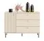 Kommode mit Schubladen Petkula 05, Farbe: Beige hell - Abmessungen: 85 x 120 x 40 cm (H x B x T), mit 1 Tür, 3 Schubladen und 2 Fächern