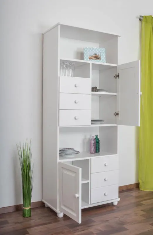 Regal, Küchenregal, Wohnzimmerregal, Bücherregal - 80 cm breit, Kiefer Holz-Massiv, Farbe: Weiß Abbildung