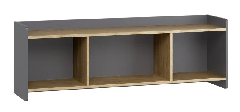 Hängeregal | Farbe: Eiche / Graphit | Wandregal | drei geräumige Fächer | minimalistisches Design | ABS-Kantenschutz | für Wohnzimmer | Maße: 137 x 30 x 46 cm