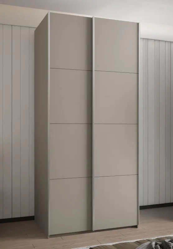 Kleiderschrank / Schiebetürenschrank | 2 Schiebetüren | 2 Kleiderstangen | 245,5 x 100 x 64 cm | 6 Fächer | 6 Einlegeböden | Farbe: Kaschmir |Soft-Close