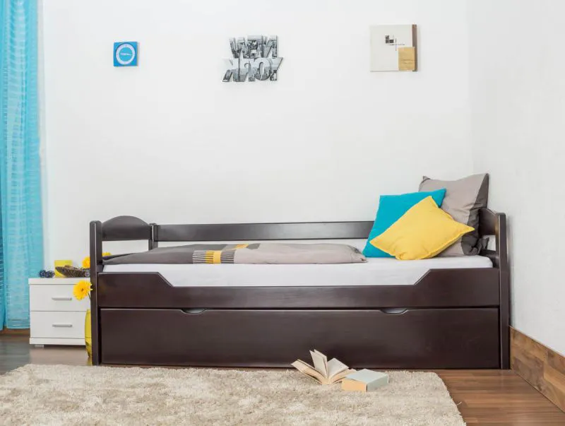 Schubladenbett 90 x 200 cm Buche massiv Schokobraun Abbildung