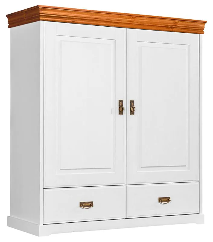 Schrank Jabron 02, Kiefer massiv Vollholz, Farbe: Weiß / Kiefer - 142 x 130 x 50 cm (H x B x T)