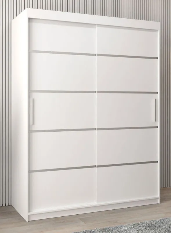 Schiebetürenschrank / Kleiderschrank Jan 03A, Farbe: Weiß matt - Abmessungen: 200 x 150 x 62 cm ( H x B x T)