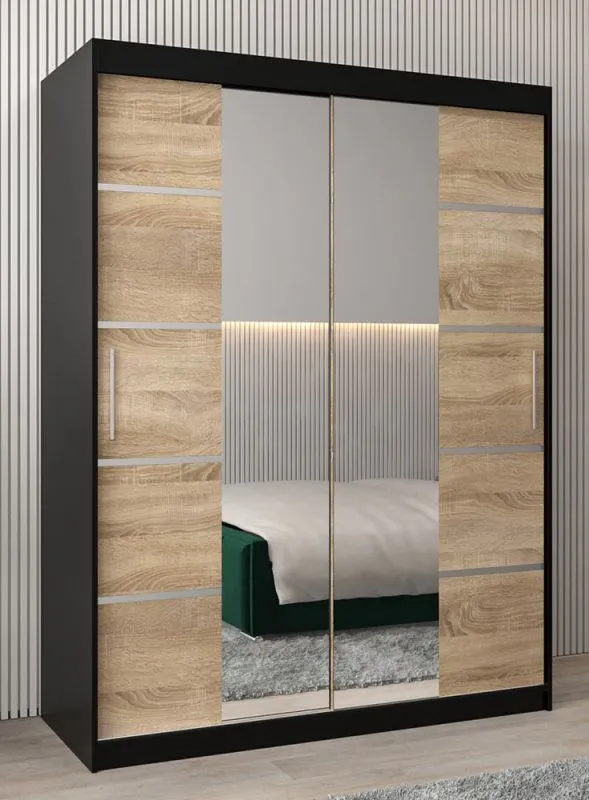 150 cm breiter Kleiderschrank mit 2 Türen | 5 Fächer | Farbe: Schwarz Abbildung