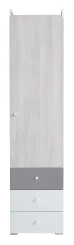 Jugendzimmer - Schrank Floreffe 04, Farbe: Weiß / Eiche weiß / Grau - Abmessungen: 190 x 45 x 40 cm (H x B x T)