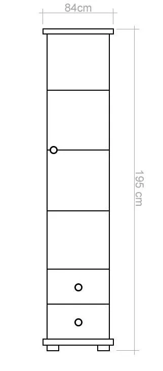 Schrank schmal, Kiefer Massivholz weiß - Abmessungen: 195 x 45 x 42 cm (H x B x T) Abbildung