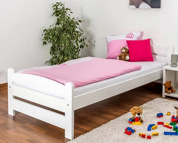 Bettrahmen für Kinder / Kinderbett 90 x 200 cm | Massivholz: Buche | Weiß Lackiert Abbildung