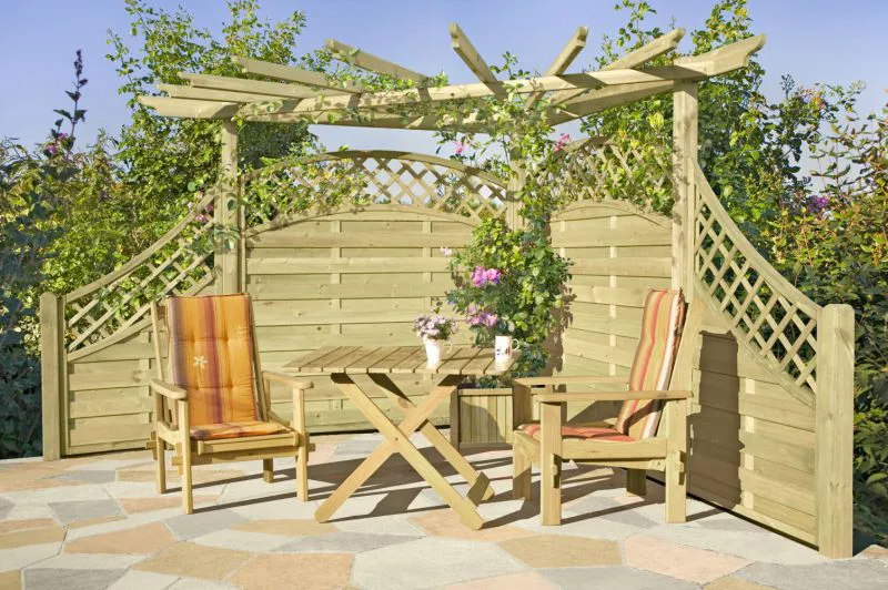 Eckpergola 05 - aus Kiefernholz - Abmessungen: 240 x 240 x 220 cm (B x T x H)