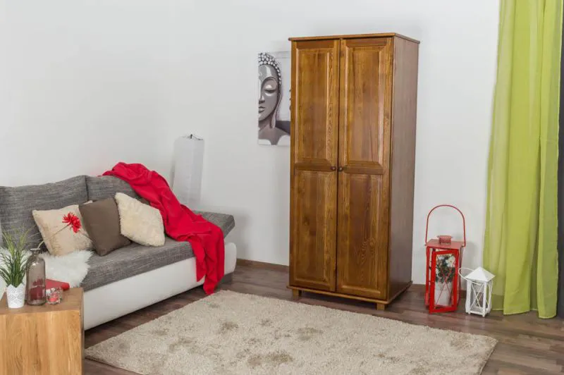 Massivholz-Schrank Kiefer, Farbe: Eiche 190x80x60 cm Abbildung