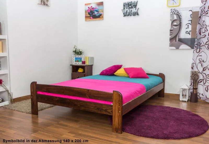 Kiefer Massivholz Bettgestell 160 x 200 cm Nuss Abbildung