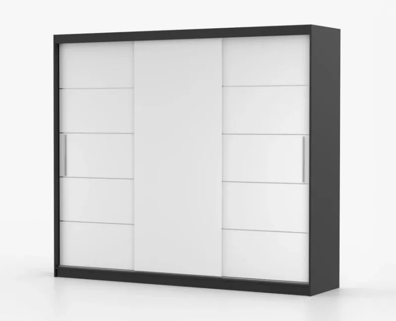 Kleiderschrank / Schiebetürenschrank | 218 x 250 x 61 cm | Weiß / Schwarz | Cevennen 03 | 3 Türen | 12 Fächer | viel Stauraum | mit Sprossen