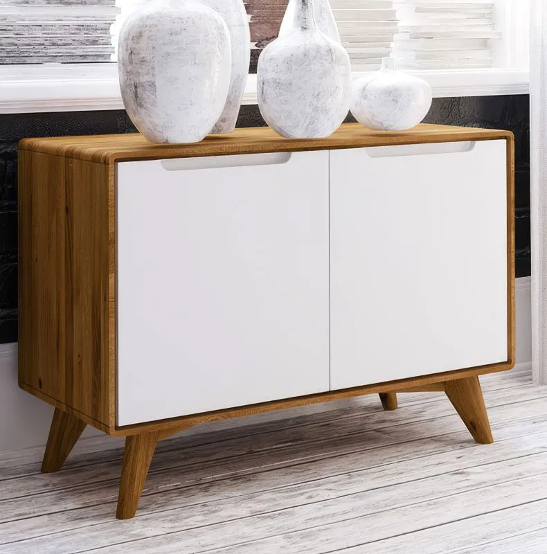 Kommode Timaru 09 Wildeiche geölt / Weiß, teilmassiv - Abmessungen: 63 x 90 x 40 cm (H x B x T)