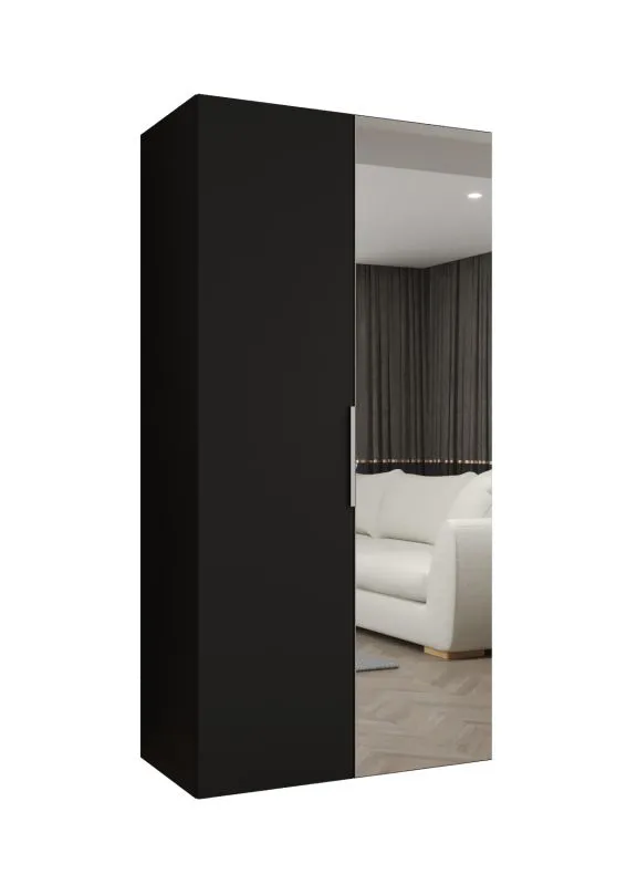 Kleiderschrank mit einer Kleiderstange Korab 62, Farbe: Schwarz, Soft-Close-Funktion, Griffe: Kaschmir, 1 Meter breit, ein Fach, Drehtürenschrank