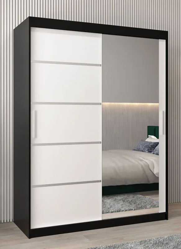 120 cm breiter Kleiderschrank mit 5 Fächern und 2 Türen | Farbe: Weiß / Schwarz Abbildung