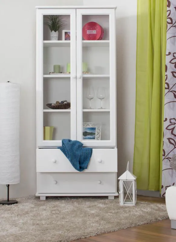 Vitrinenschrank in weiß, 80 cm breit Abbildung