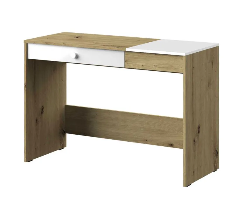 Schreibtisch Sirte 10, Farbe: Eiche / Weiß Hochglanz - Abmessungen: 82 x 120 x 50 cm (H x B x T)