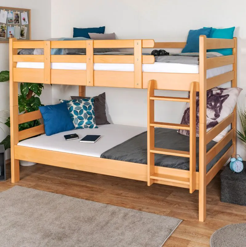 Massivholz Etagenbett für Kinder und Jugendliche | Matratzenmaß: 120 x 190 cm | Natur Lackiert | umbaubar in 2 Einzelbetten | Premium-Qualität | inkl. Rollroste Abbildung