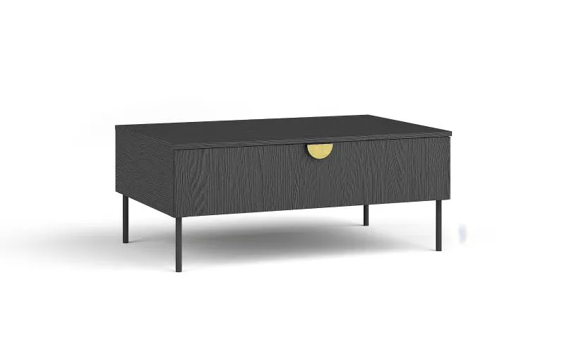 Couchtisch mit Soft-Close-Funktion Amfipoli 03, eine Kipptür, Farbe: Schwarz mit Holzstruktur, Beine & Griffe: Metall, Kaffeetisch, Maße: 41,5 x 100 x 66 cm
