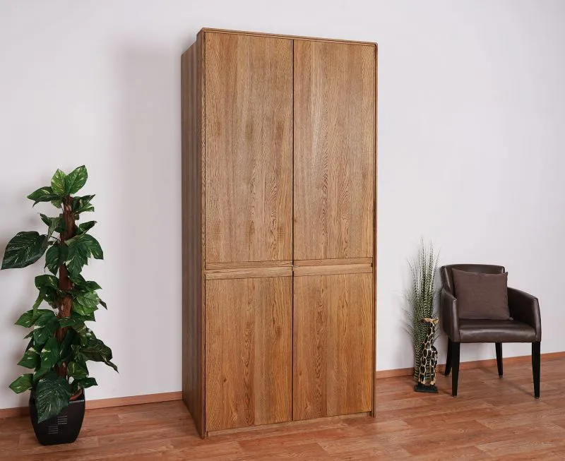 Moderner Kleiderschrank mit Soft Close System Fazenda 01, Oberfläche geölt / gewachst, Dunkelbraun, Eiche teilmassiv, Maße: 222 x 104 x 61 cm