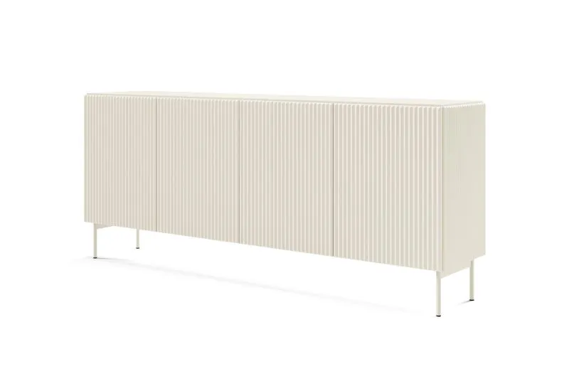 Kommode / Sideboard mit vier Türen Goulette 02 | Farbe: Kaschmir | geriffelte Front | Push-to-open Funktion | acht Fächer | ABS-Kanten | Maße: 81 x 195 x 39,5 cm