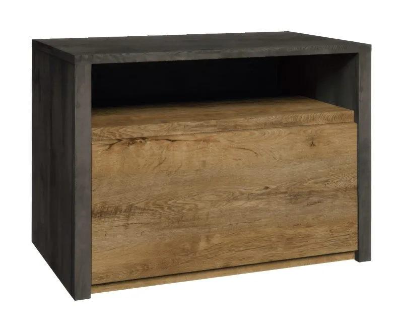 Nachtkästchen Selun 22, Farbe: Eiche Dunkelbraun / Grau - 45 x 50 x 43 cm (H x B x T)