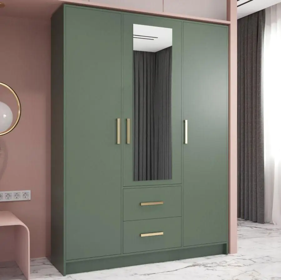 schlafzimmer - kleiderschrank mit spiegel, farbe: grün
