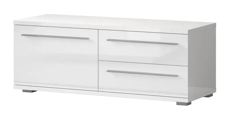 TV-Unterschrank Garim 24, Farbe: Weiß Hochglanz - 46 x 120 x 45 cm (H x B x T)