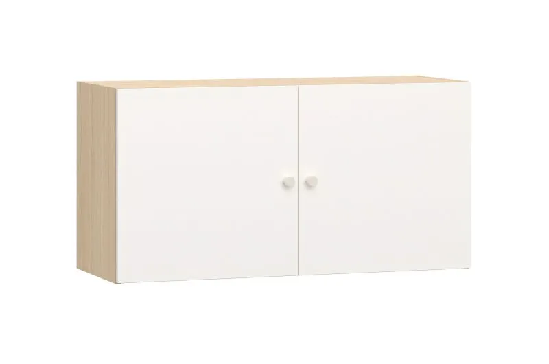 Hängeschrank mit zwei Türen Aenna 82, Farbe: Weiß / Eiche, Maße: 50,5 x 100,5 x 33,5 cm, zwei Fächer, Griffe: Weiß, sehr gute Verarbeitung