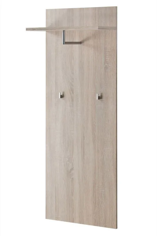 Garderobe mit zwei Haken und eine Kleiderstange Bratteli 11, Farbe: Eiche Sonoma - Abmessungen: 157 x 60 x 28 cm (H x B x T), mit Regal