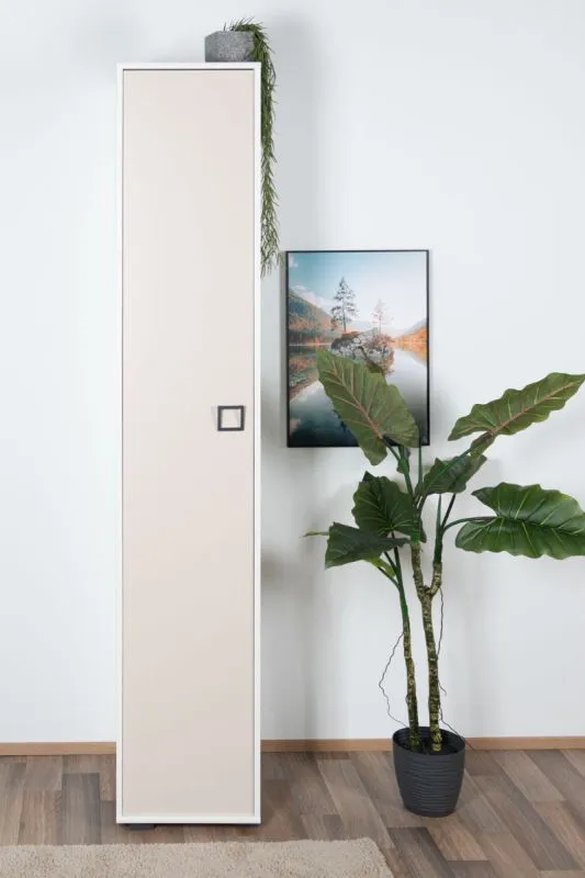 Drehtürenschrank / Kleiderschrank 16, Farbe: Weiß / Creme - Abmessungen: 236 x 44 x 56 cm (H x B x T)
