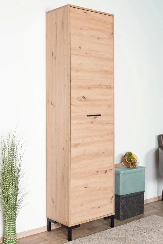 Schrank Pandrup 01, Farbe: Eiche - Abmessungen: 200 x 55 x 34 cm (H x B x T), mit 1 Tür und 2 Fächern