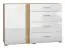 Kommode Tullahoma 04, Farbe: Eiche / Weiß Glanz - Abmessungen: 90 x 134 x 42 cm (H x B x T), mit 1 Tür, 4 Schubladen und 2 Fächern