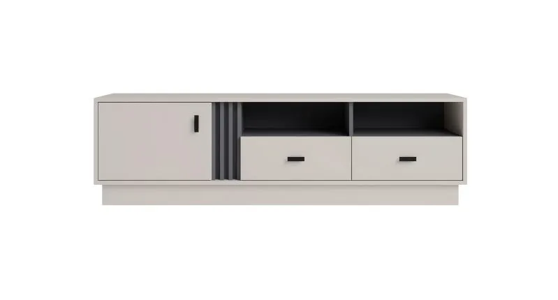 Moderner TV-Unterschrank mit zwei Schubladen Niel 06, eine Tür, Farbe: Kaschmir, Maße: 45 x 155 x 40 cm, drei Fächer, für Wohnzimmer