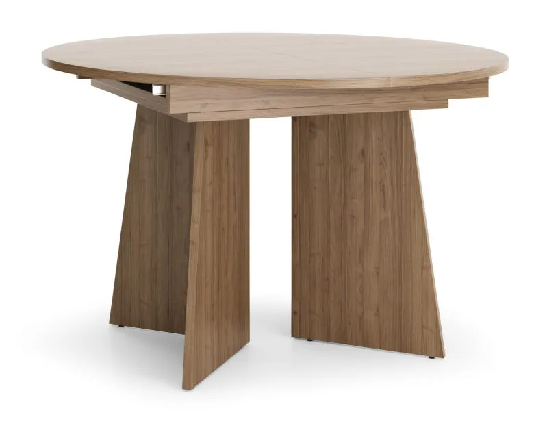 Esstisch ausziehbar | runder Speisetisch | 120-160 x 120 x 76 cm | ausziehbar auf 160 cm | Esszimmertisch | Farbe Nuss | ABS-Kanten | Belladere 09