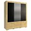 Kleiderschrank | 3 Drehtüren | 2 Schubladen | 8 Fächer | mit Kleiderstange | 182 cm breit | Eiche teilmassiv | Farbe: Eiche / Schwarz Abbildung