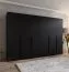 Drehtürenschrank / Kleiderschrank | Farbe: Schwarz | 4 Fächer | 3 Meter breit | Griffe: Schwarz | 4 Kleiderstangen | Soft-Close-Funktion | Maße: 300 x 52 x 202 cm