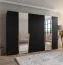 Kleiderschrank / Drehtürenschrank | Farbe: Schwarz | 2 Spiegeltüren | 4 Fächer | 4 Kleiderstangen | Soft-Close | Griffe: Gold | Maße: 300 x 52 x 202 cm | ABS