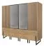 220 cm breiter Kleiderschrank mit 6 Türen, 10 Fächern und 2 Schubladen aus Massiv-Holz | Farbe: Eiche / Schwarz | Tiefe: 63 cm Abbildung