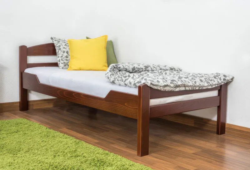 Kinderbett / Jugendbett "Easy Premium Line" K1/2n, Buche Vollholz massiv dunkelbraun lackiert - Liegefläche: 90 x 190 cm
