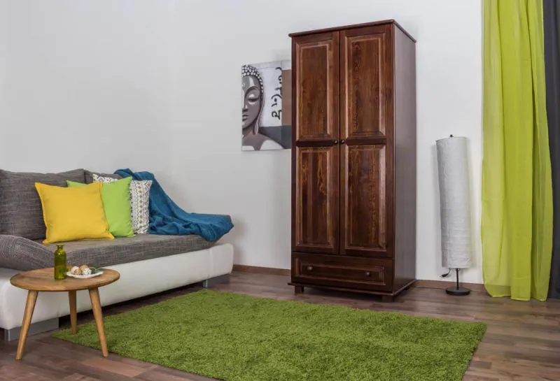 Massivholz-Kleiderschrank, Farbe: Nuss 190x80x60 cm Abbildung